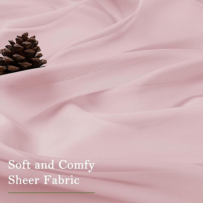 Lecloud Blush Pink Sheer Curtains 63 Inch Length 2 Panels Set, Rod Pockets Voile Bedroom Curtains for Living Room, Soft Light Filtering Window Treatments Drapes for Bathroom, Each Panel 59" W x 63" L