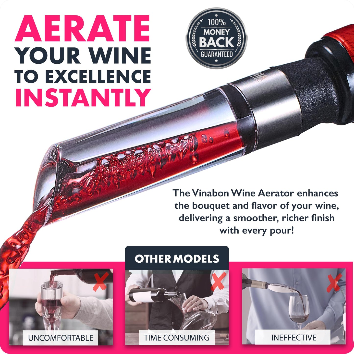 VINABON Wine Aerator - Improved 2026 Wine Aerating Pourer and Wine Air Aerator Decanter Spout for Enhanced Wine Flavor and Bouquet, Includes WineGuide Ebook