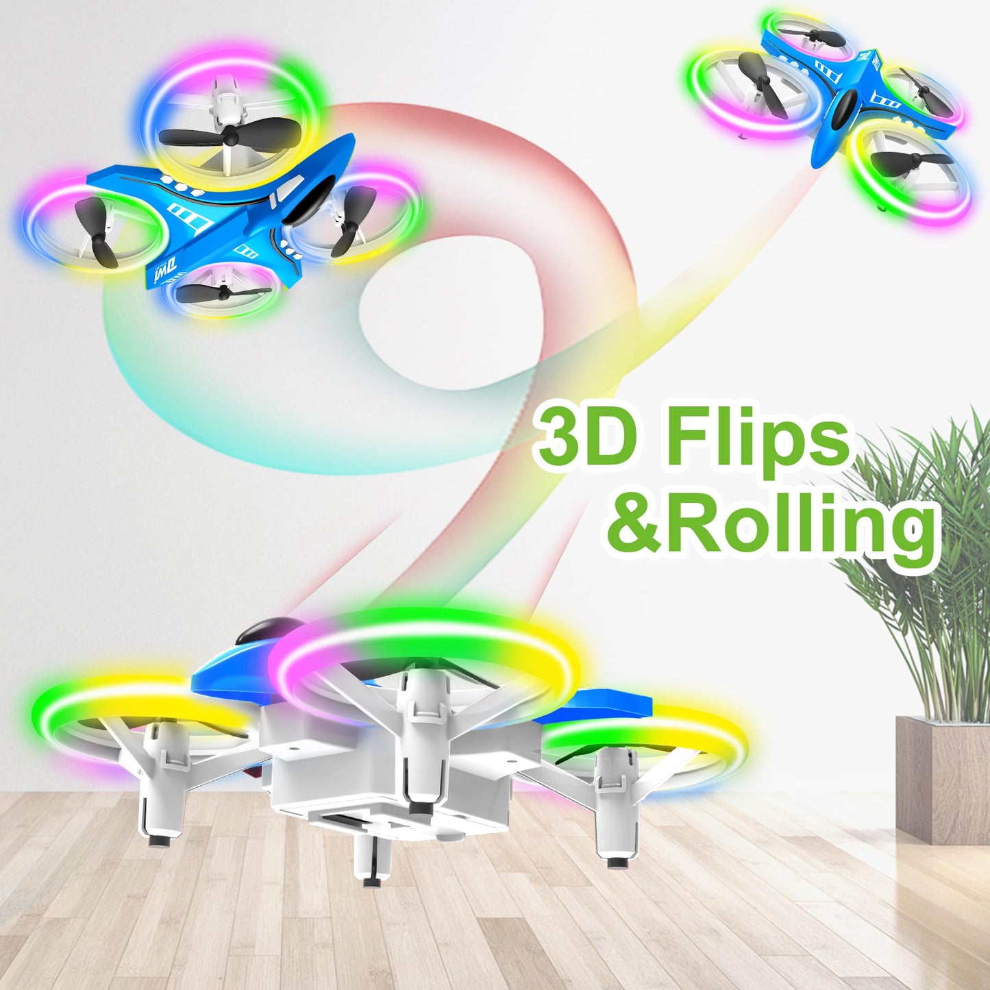 Dwi Dowellin 4.9 Inch Mini Drone for Kids LED Night Lights One Key Take Off Landing Flips RC Remote Control Small Flying Toys Drones for Beginners Boys and Girls Adults Nano Quadcopter, Blue