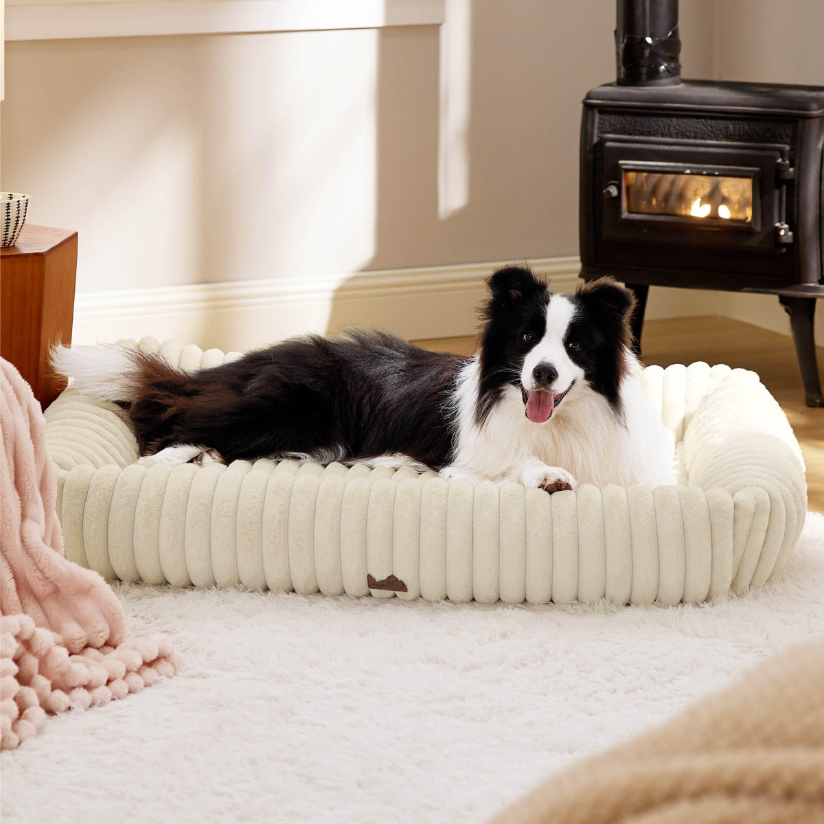 Bedsure ComfyFleece® Cute Dog Beds Large Sized Dog Washable，36in Cream