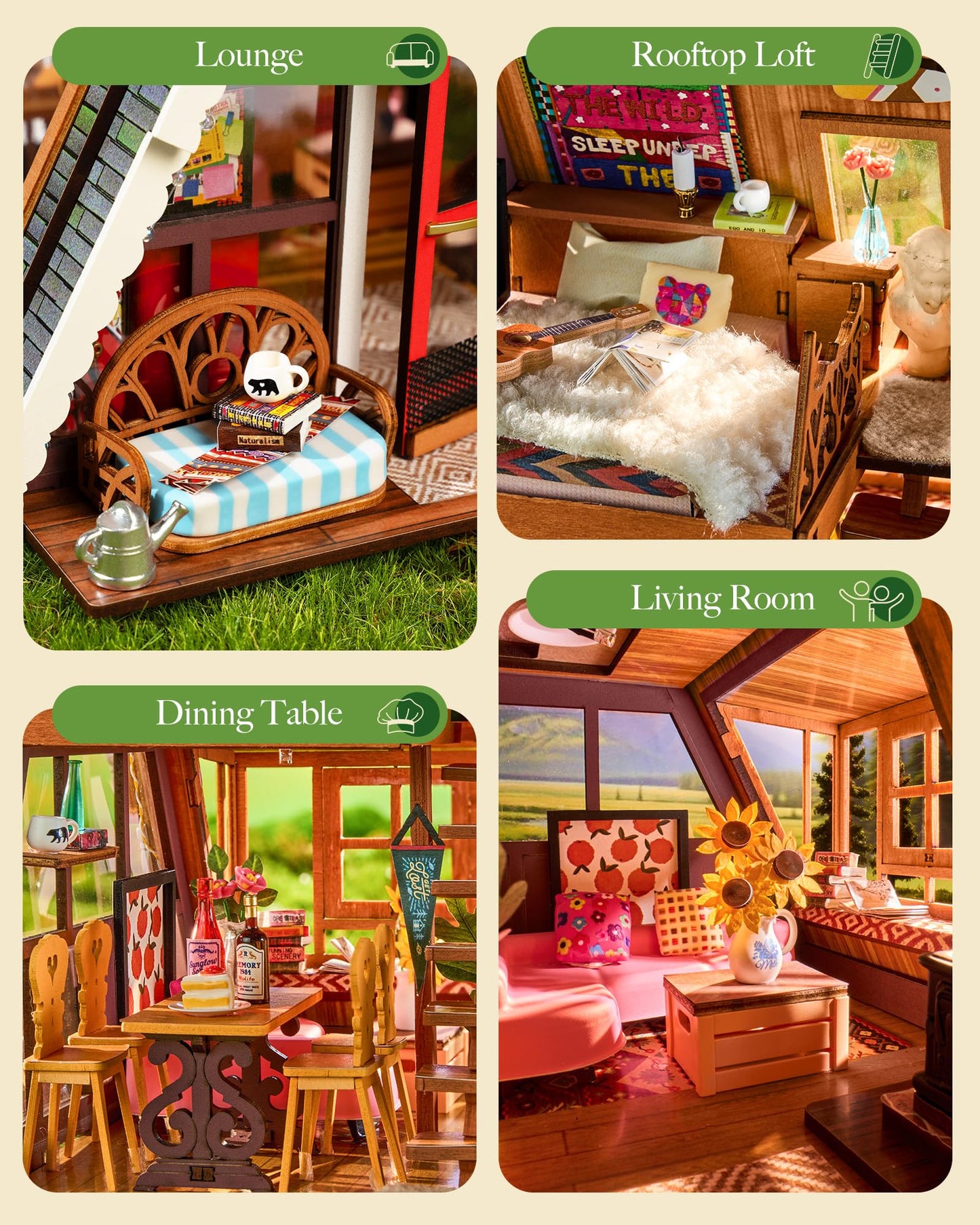 Rolife DIY Miniature House Kit for Adults, Mini Wooden Dollhouse Kit, Tiny House Diorama Building Kits-Birthday Christmas Craft Hobbies Gift for Teens Kids (A-Frame Cabin)
