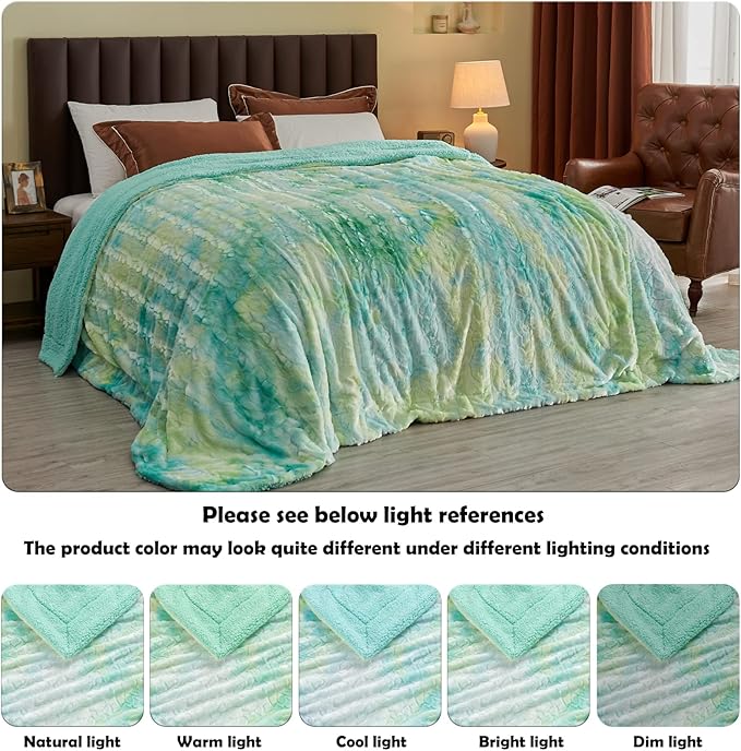 NEWCOSPLAY Super Soft Faux Fur Blanket Twin Size Multi Green Sherpa Fuzzy Plush Warm Blanket for Sofa Bed (Multi Green, Twin(60"x80"))