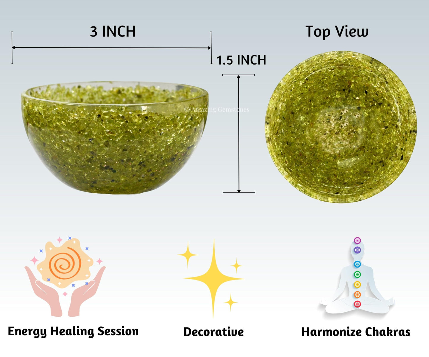 Amazing Gemstone Peridot Orgonite Orgone Crystal Gemstone Bowl - 3" Orgonite Peridot Crystal Bowl for Meditation, Crystals and Healing Stones Gift and Protection