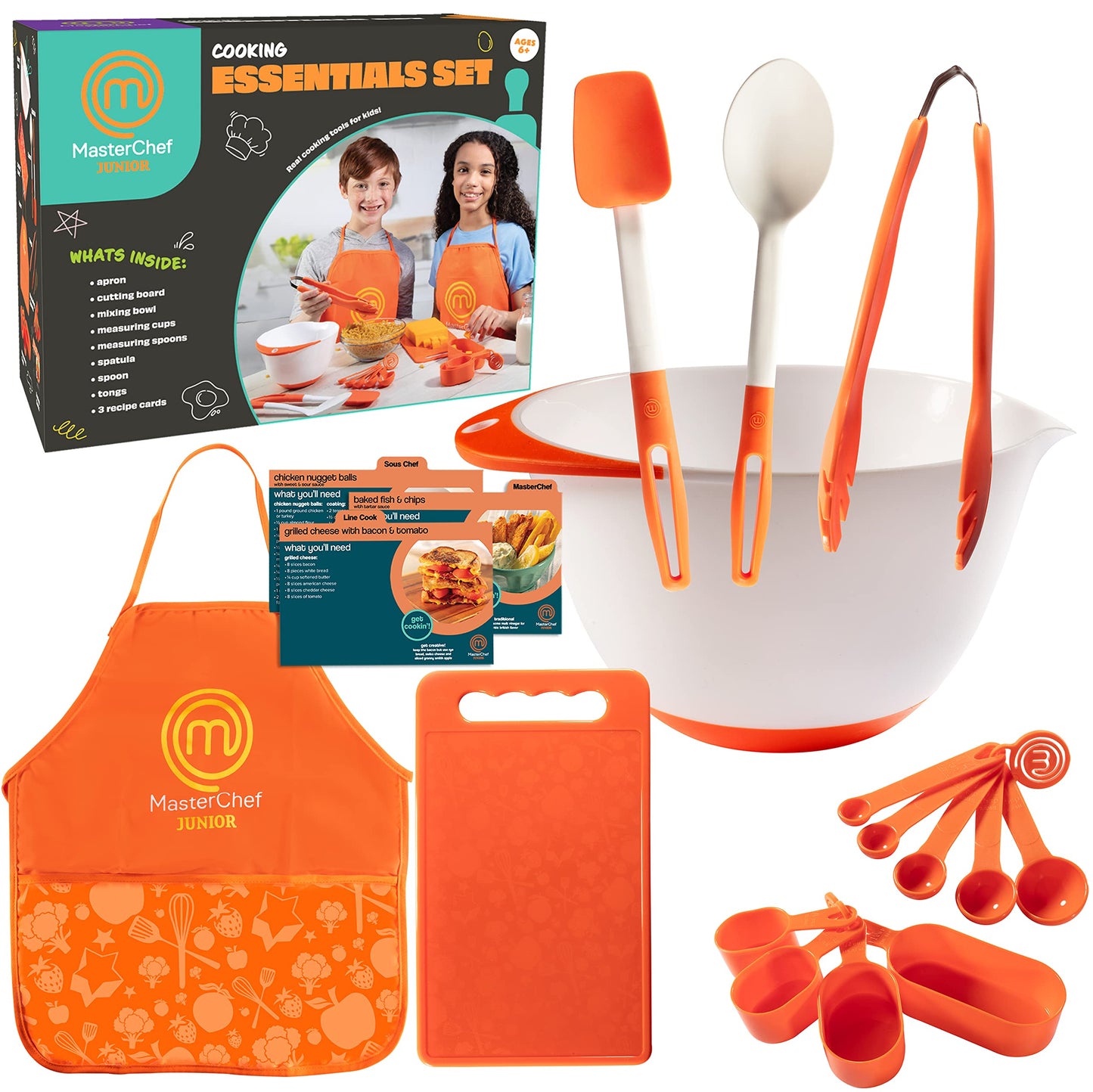 MasterChef Junior Cooking Essentials Set - 9 Pc. Kit Includes Recipes, Apron, Cutting Board, Mixing Bowl, Measure Cups, Spoons, Homemade Holiday Gifts