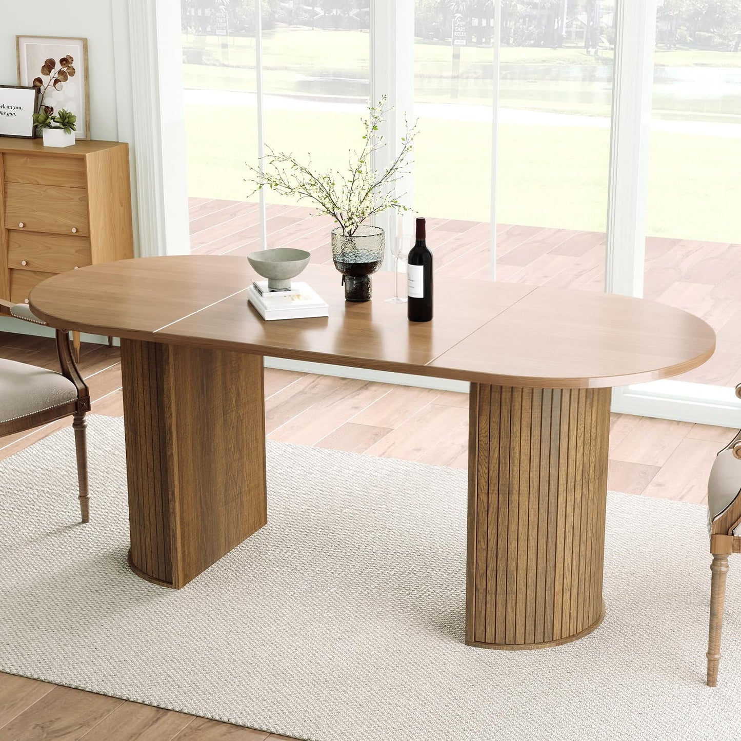 SoarFlash 70.8" Oval Dining Table for 4-6 Person Kitchen Table with Semi-Cylindrical Legs Base Modern Farmhouse Dinner Tables for Dining Living Receiption Room (Brown)