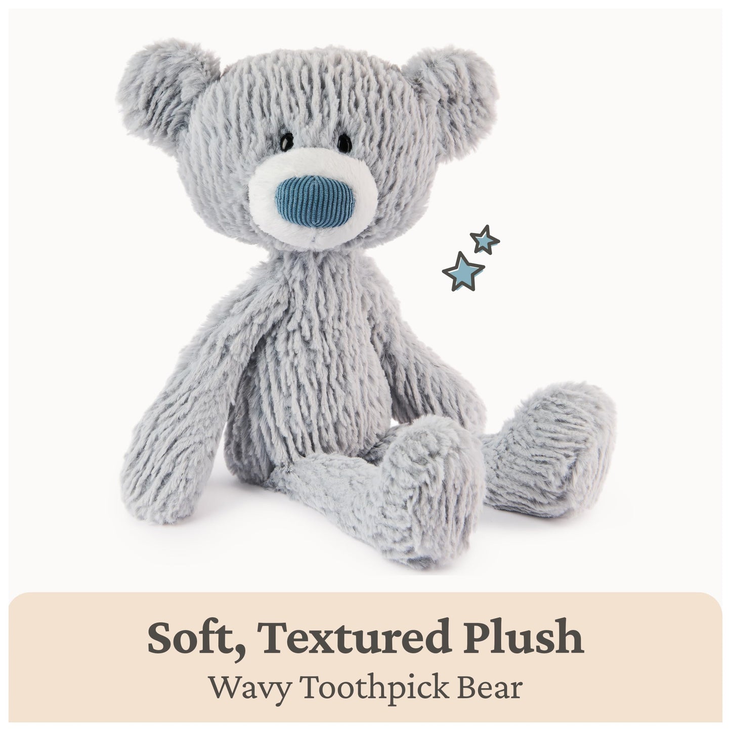 GUND Toothpick Wavy Bear, Teddy Bear Stuffed Animal for Ages 0 and Up, Gray, 15”