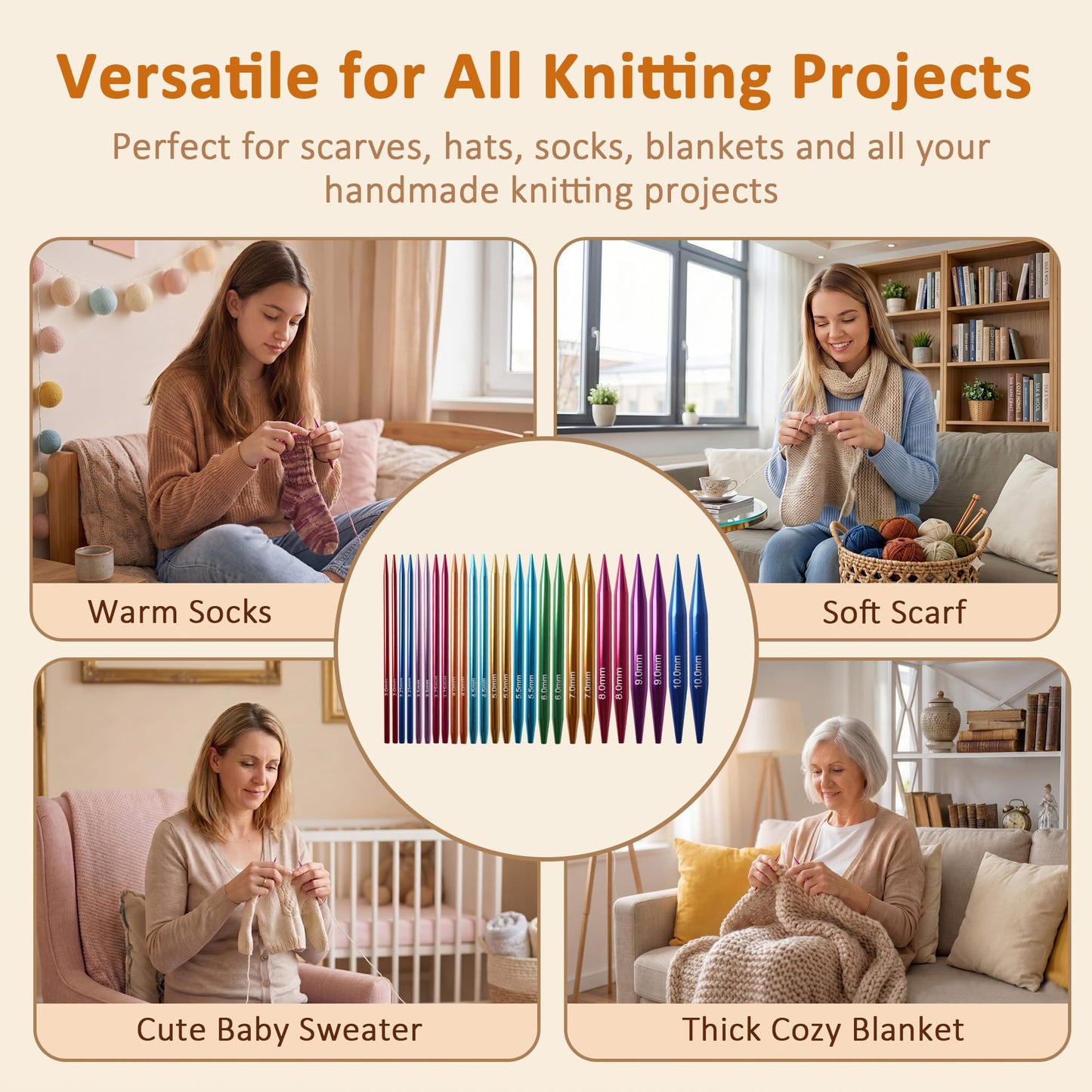 Astrumify 3.94-Inch(10cm) Interchangeable Circular Knitting Needles Set 13 Pairs(3mm-10mm) of Premium Aluminum Needles & Accessories