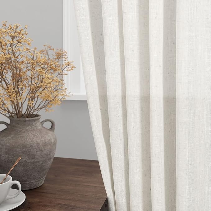 Cream Linen Curtains 168 Inches Long for Living Room Extra Long Back Tab Curtains Neutral Farmhouse Light Filtering Semi Sheer Linen Drapes Ceiling to Floor for Large Window 2 Panels Set 52x168