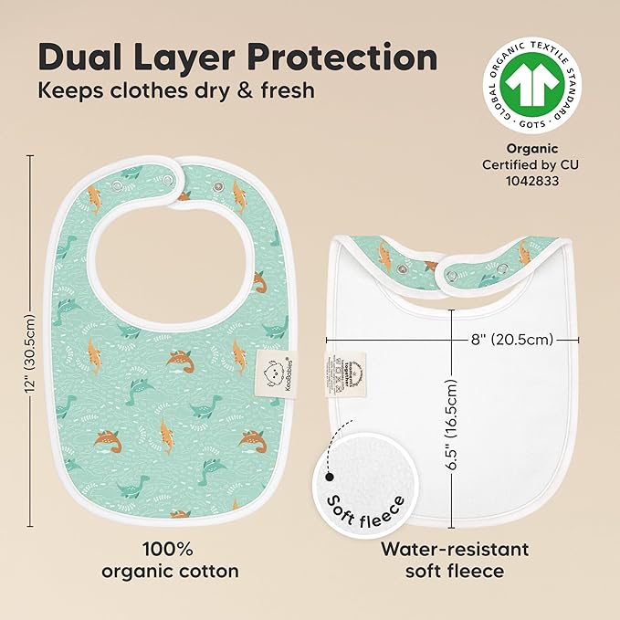 8-Pack Organic Baby Bibs for Boys, Girls - Soft Cotton Drooling and Teething Bibs for Baby Girl & Boy, Extra Absorbent, Easy to Clean & Put On for Toddler, Newborn, Infant 0-24 Months (Mesozoic)