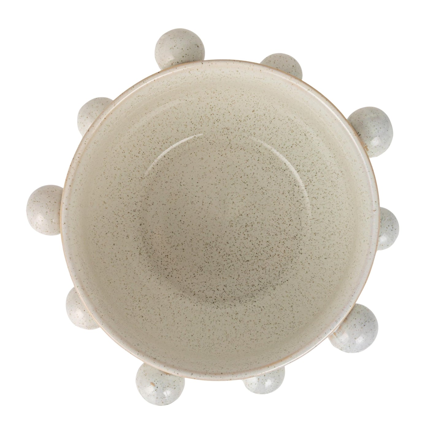 9 Inches Round Stoneware Planter with Orbs and Reactive Glaze, Holds 8 Inches Pot, Speckled Cream