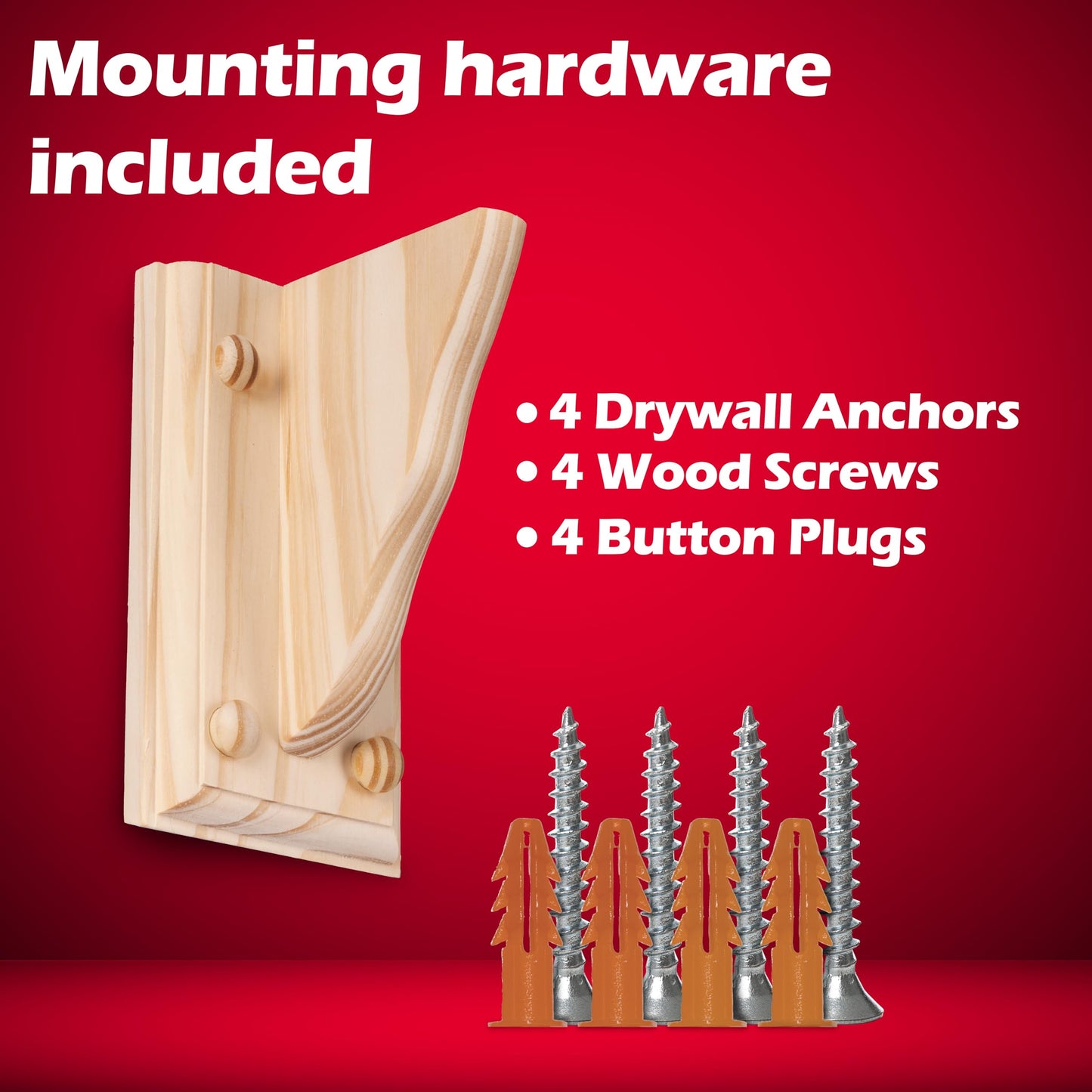 WADDELL Pine Bracket w/Backing Plate (1 Count, 6" x 4" x 1¼") | Unfinished Corbel Includes Mounting Hardware | DIY Home Decor Shelves, Countertops, Fireplace Mantels | Supports up to 5 Lbs. Each