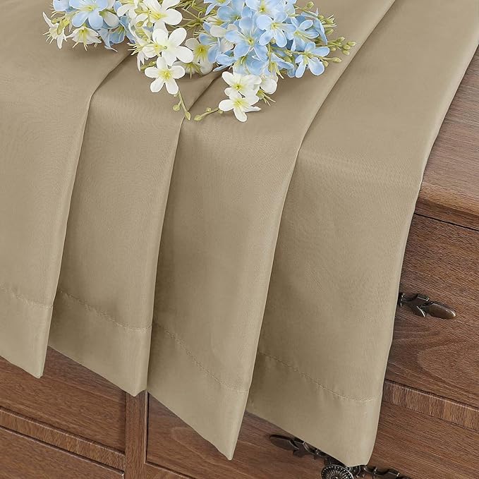 Taupe Small Sheer Curtains 2 Panels Set, Kitchen Curtains 36 Inch Length, Elegant Light Filtering Short Window Drapes for Living Room Bedroom, Dual Rod Pocket Design, 2x42Wx36L Inches