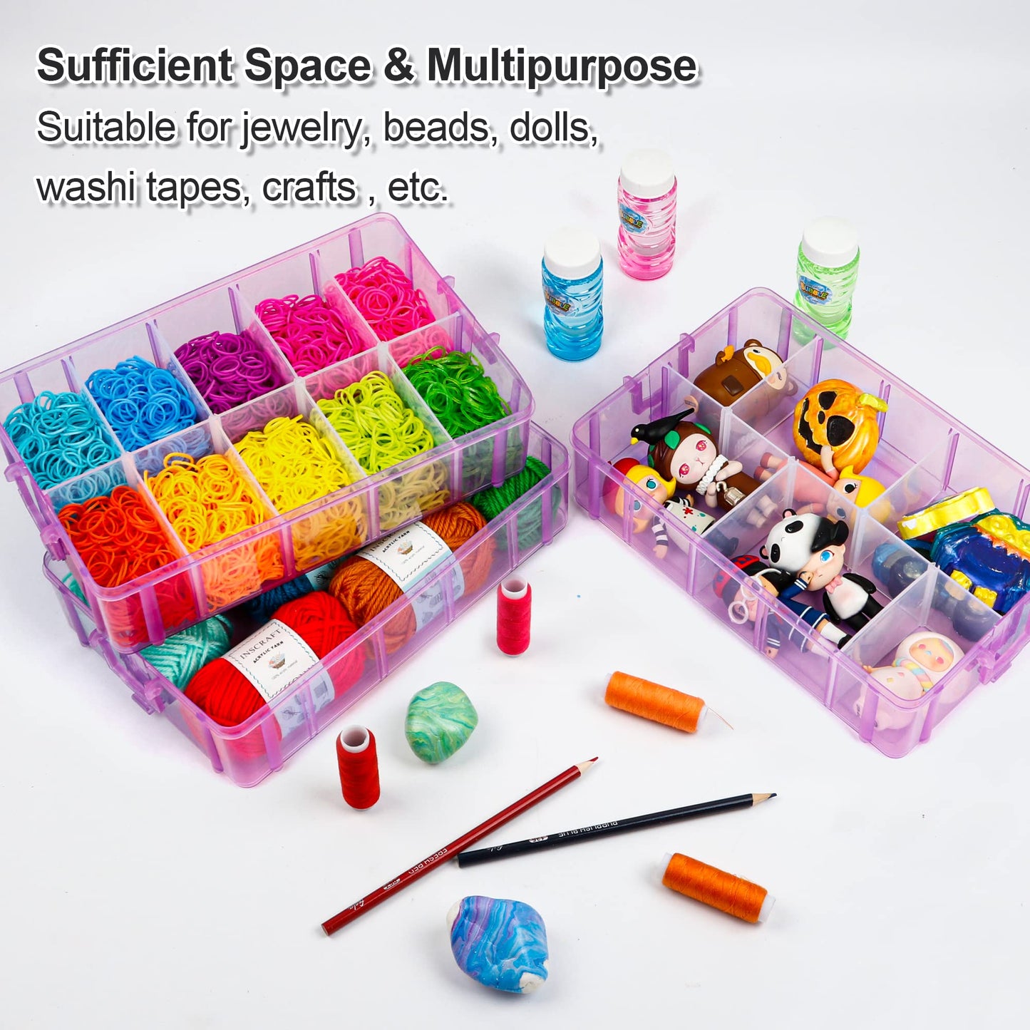 7 Layers Stackable Storage Container, 70 Adjustable Compartments (Purple) Stackable Storage Container, Perfect for Kids Toys, Art Crafts, Jewelry, Supplies, Mini Case & Letter Sticker Included