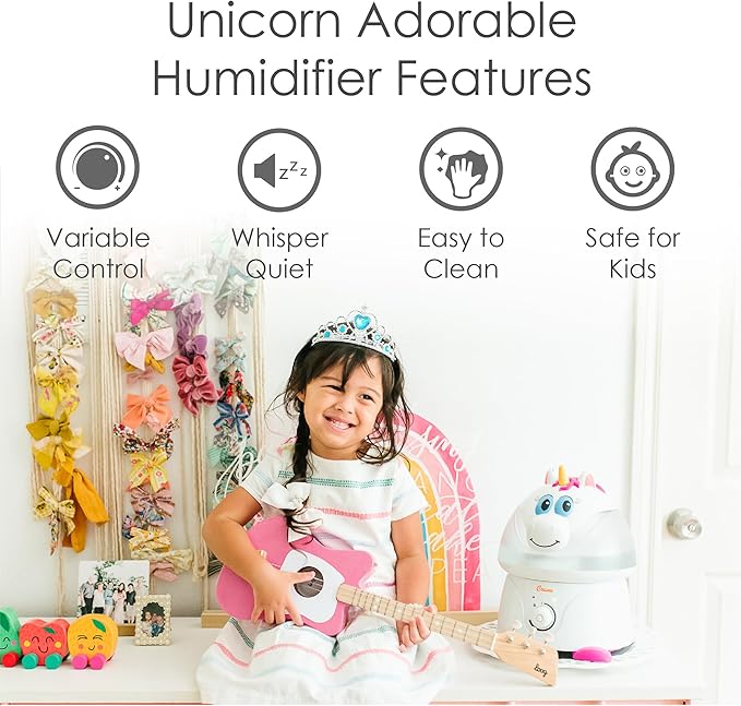 Crane Unicorn Ultrasonic Cool Mist Humidifier with Auto Shut-Off, For Baby Nursery and Kids Room, 1 Gallon Tank, Animal Humidifier For Kids Room