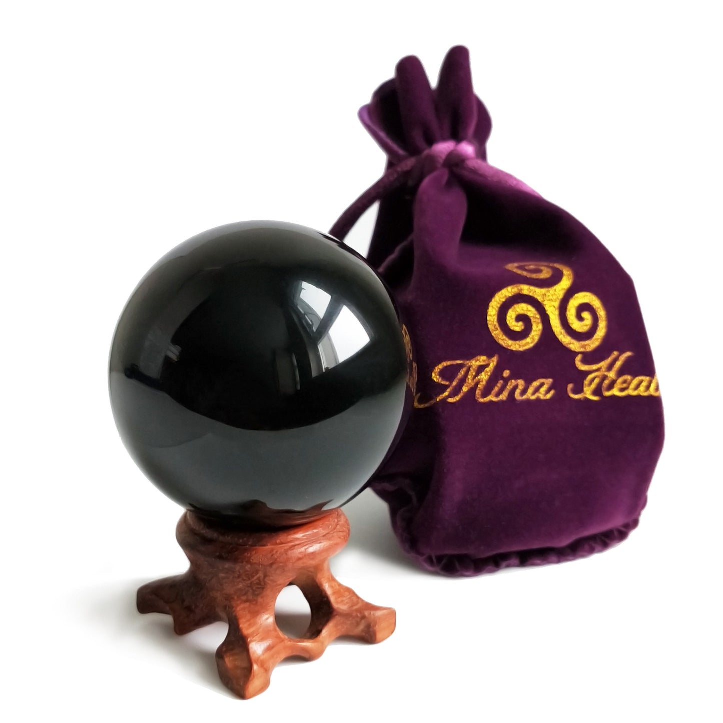 Mina Heal Black Obsidian Sphere for Meditation, Feng Shui, and Divination – Authentic Obsidian Crystal Ball for Protection and Energy Cleansing