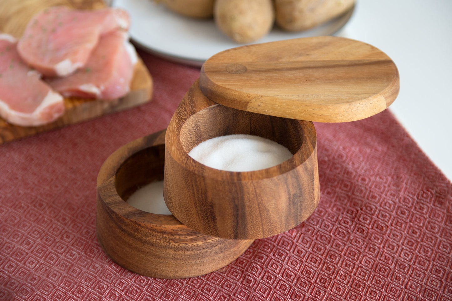 Ironwood Gourmet Double Layer Swivel Salt Cellar Box, Acacia Wood
