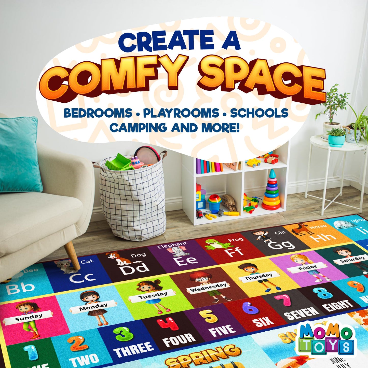 Educational Rug – Non-Slip ABC Carpet for Kids Room – 6.5' x 5' Soft Alphabet Kids Rug for Playroom, Daycare, Preschool, Classroom, Play Mat – Childrens ABC Mat with Letters, Numbers, Animals, Months