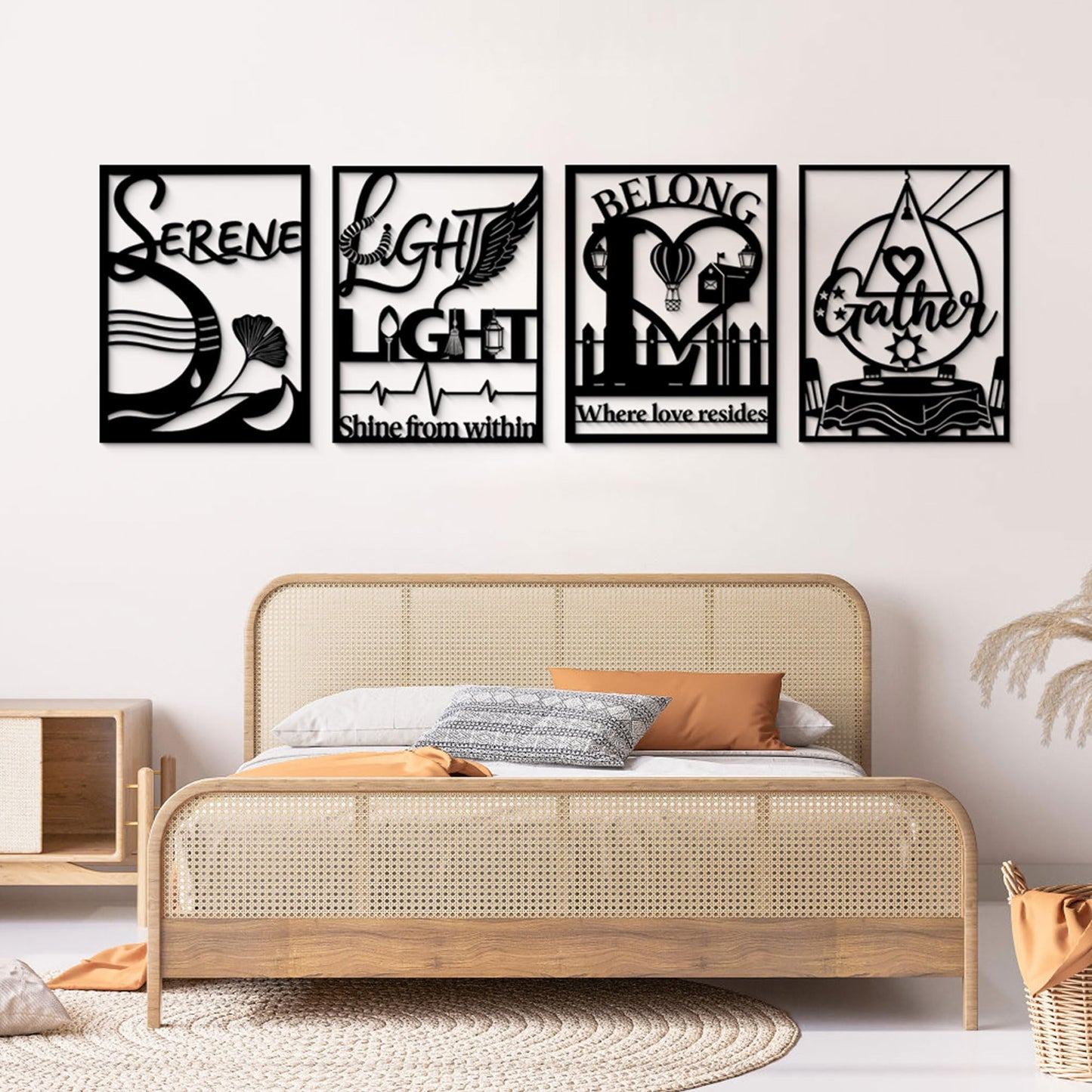 GlintHome Black Metal Wall Decor - Letter (Light/Belong/Serene/Gather) Large Wall Art for Living Room Bedroom Office Home Decor