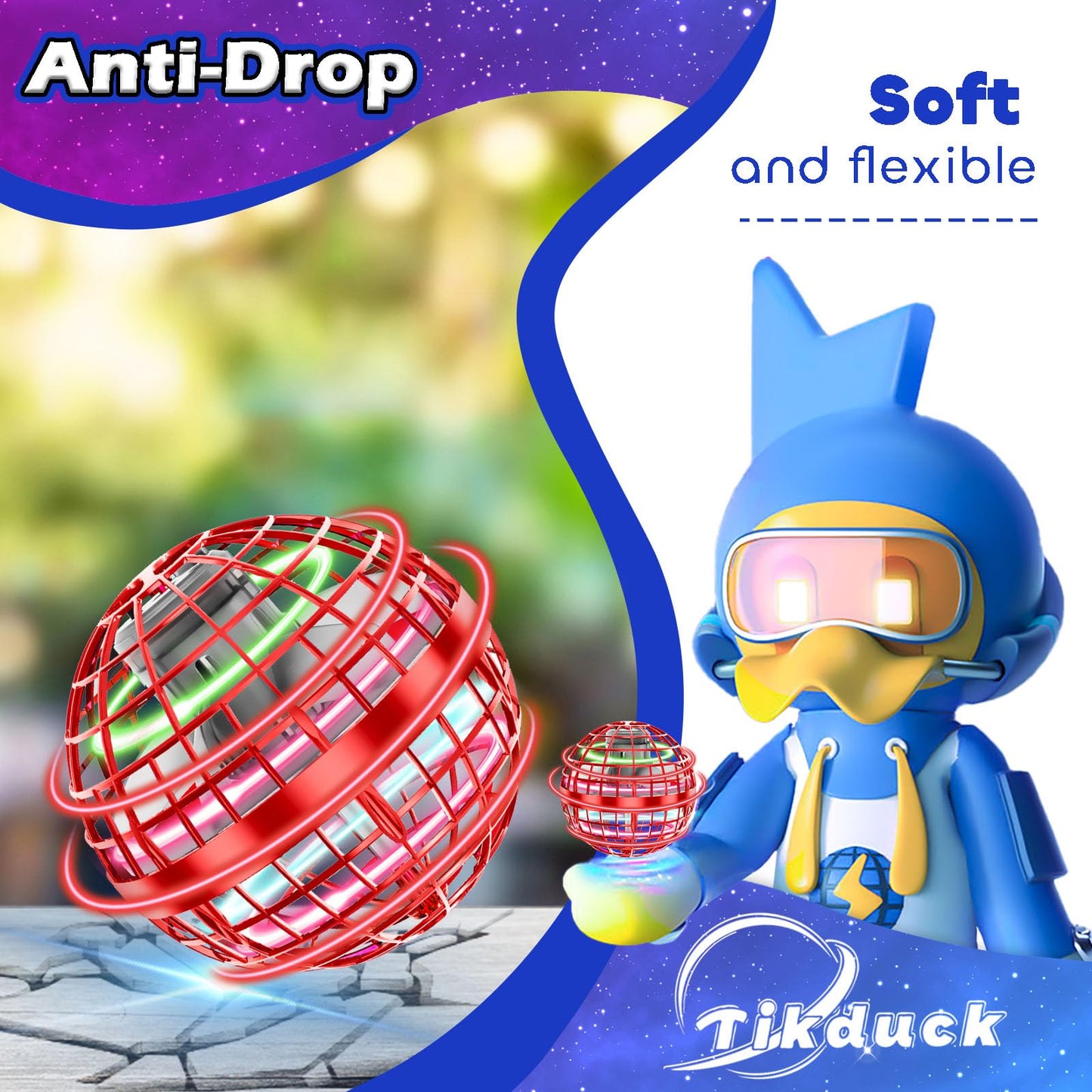 Tikduck 1 Pack Red Flying Orb Ball, 1 Pack Blue Flying Bouncing Ball Toy, 2025 Cool Stuff Christmas Birthday Toy Gift, for Kids Age 6 7 8 9 10
