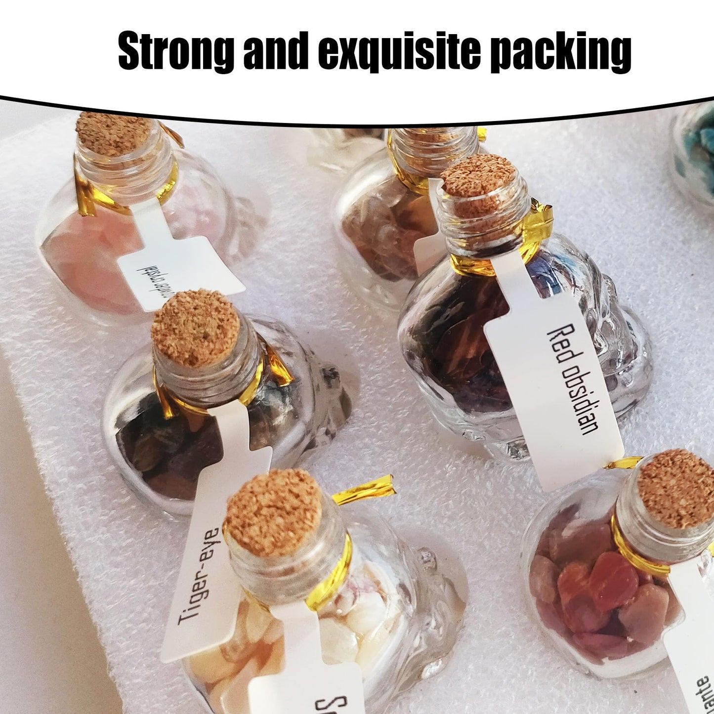 MINELEVEN 24Pcs Crystals and Healing MINI Stones with Skull Spell Jars-Crystal Chakra Stones Cute Glass Bottle-Healing Crystals