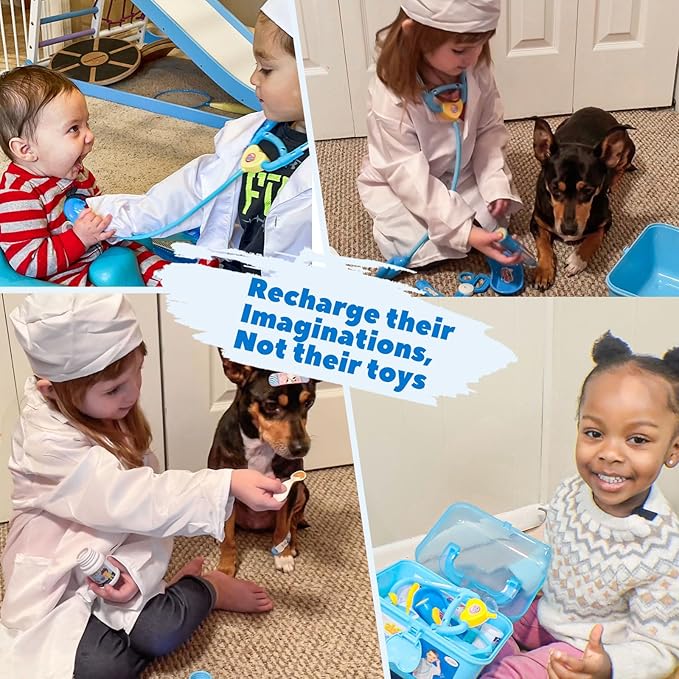Liberry Doctor Kit for Toddlers 3 4 5 Years Old, Kids Doctor Play Set for Girls Boys Toy, Pretend Play Medical Kit with Stethoscope & Costume for Birthday Blue
