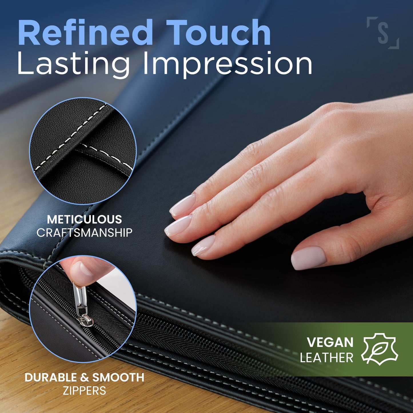 STYLIO Zipper Portfolio Binder | Padfolio 3 Ring Binder (1") and Clipboard Folio (Removable)| Portfolio Organizer for Documents, iPad, Tablet, Phone |Faux Leather Notebook Folio for Men & Women