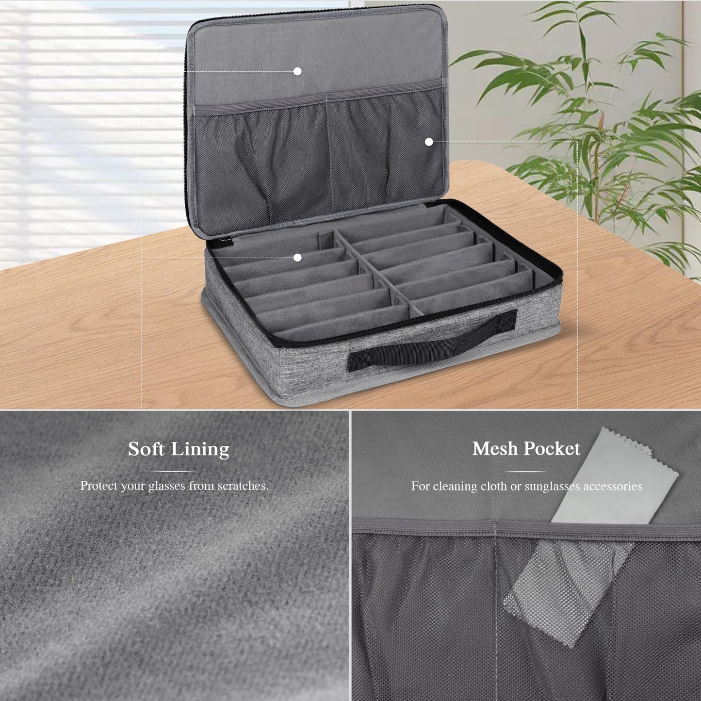 Bukere Sunglasses Organizer Case, 12 Adjustable Slots for Multiple Pairs Eyeglasses, Travel Glasses Holder Storage Box