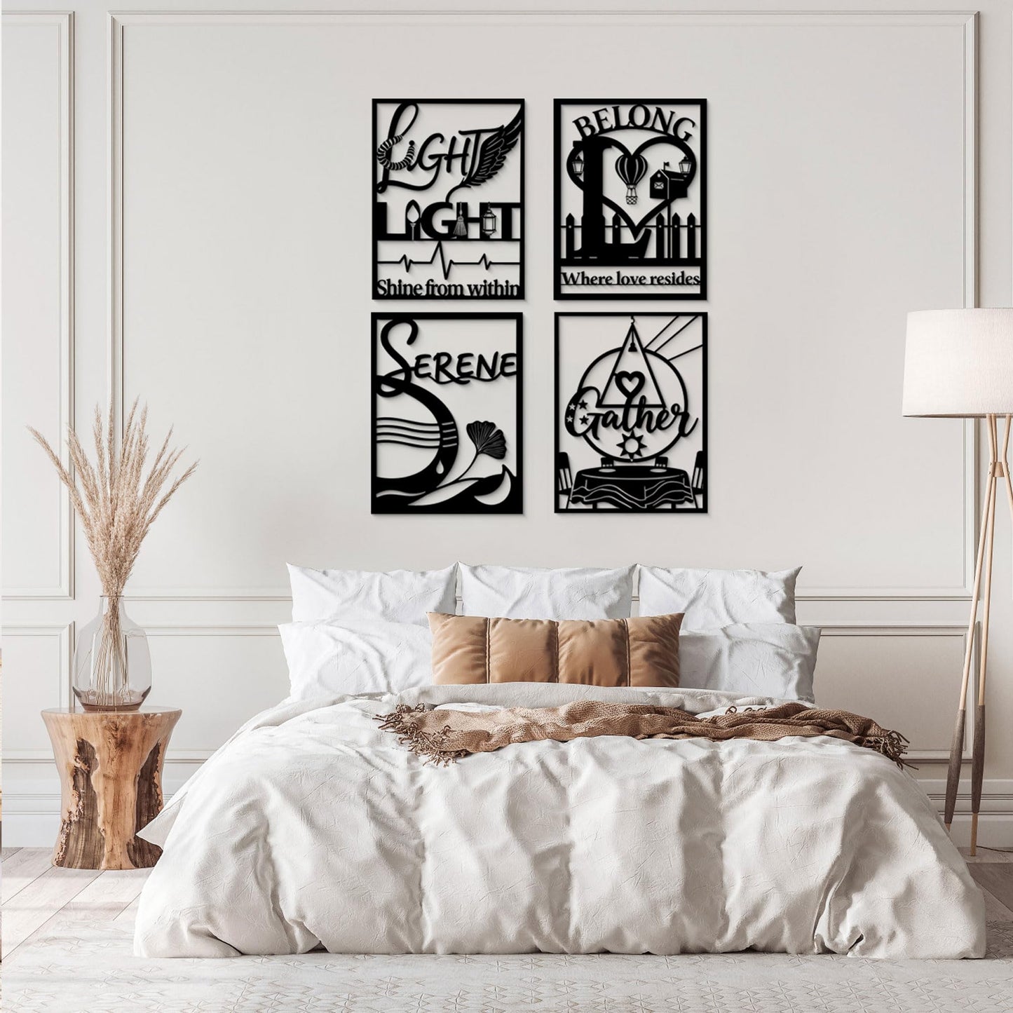 GlintHome Black Metal Wall Decor - Letter (Light/Belong/Serene/Gather) Large Wall Art for Living Room Bedroom Office Home Decor