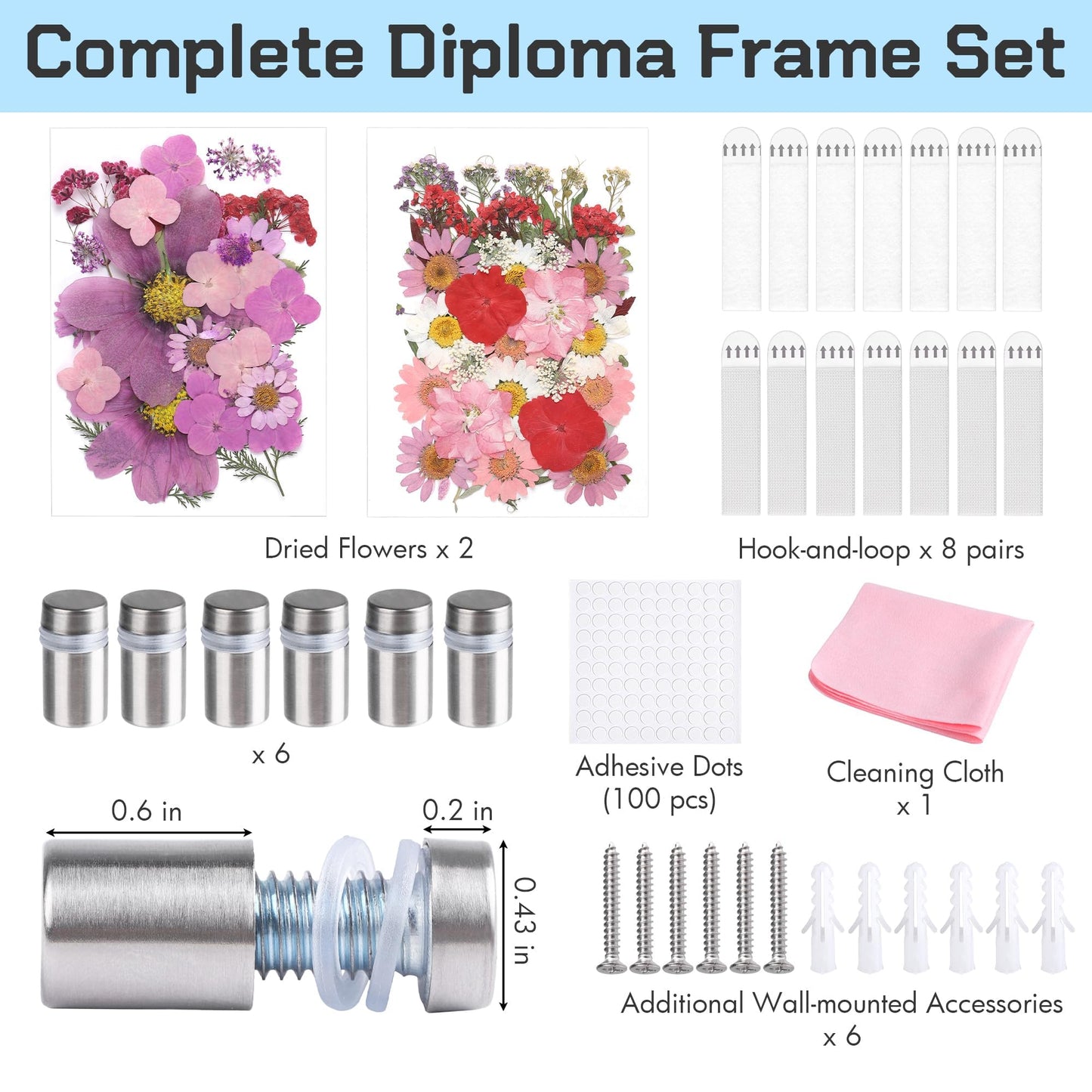 Aneco Graduation Diploma Frame 16x20 Inches Self Adhesive Acrylic Certificate Frame with Dried Pressed Flowers No Drill Clear Wall Photo Frames for Degree Poster Poster Artworks DIY Craft