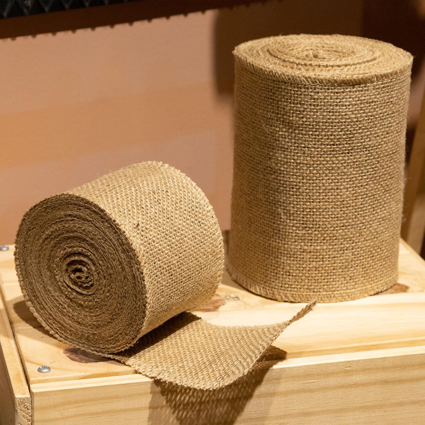 LaRibbons 2 Pcs 6 Inch Burlap Wide Fabric Craft Ribbon, 10 Yard Per Roll, Natural Brown Ribbon for Bow Crafting, Wreath-Making, Tree Decoration