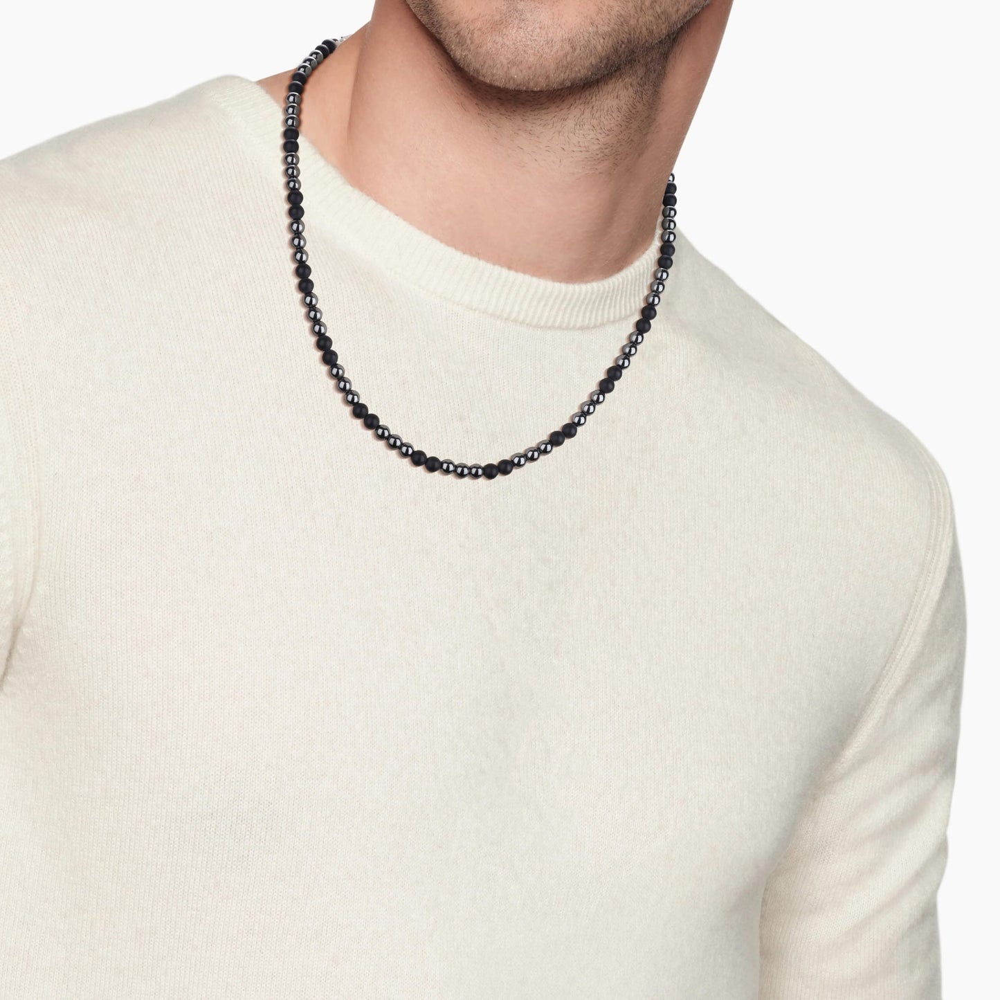 GAVU Hematite Matte Onyx Crystal Necklace for Men 24"