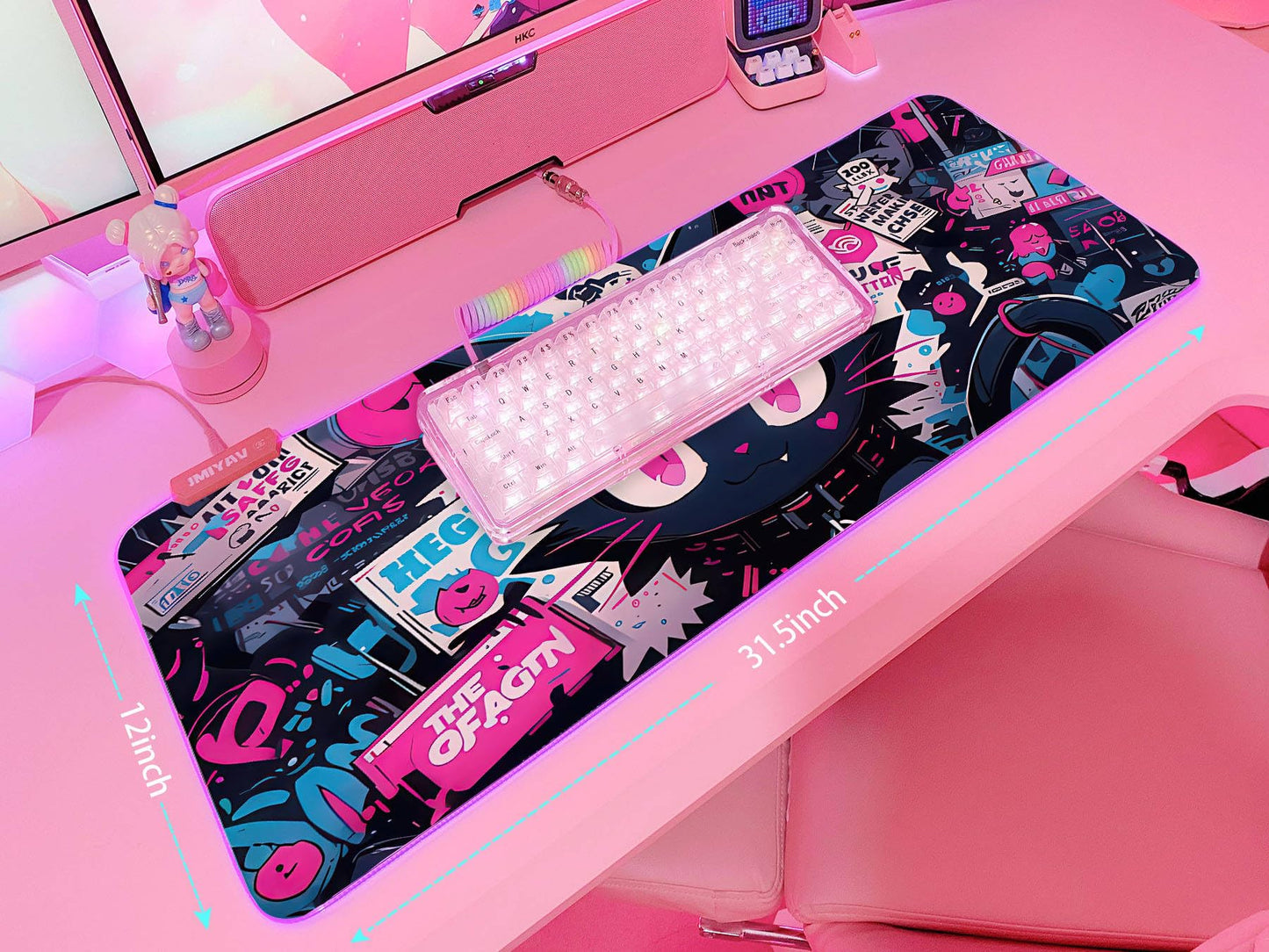 JMIYAV Pink RGB Gaming Mouse Pad 31.5x12 Inch PC XL Large Extended Glowing Led Light Up Desk Pad Non-Slip Rubber Base Computer Cute Mousepad Mat Desk Accessories Gaming Setup 104