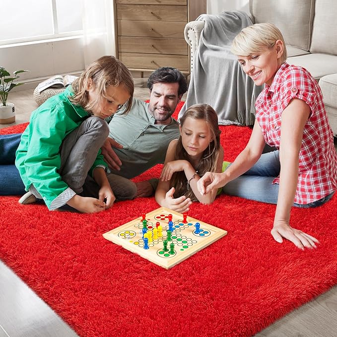 Red Shag Area Rugs for Bedroom Living Room,Ultra Soft Fluffy Christmas Area Rugs 6X9 for Dorm, Indoor Carpet Nursery Rugs for Kids Girl Room Home Decor, Red