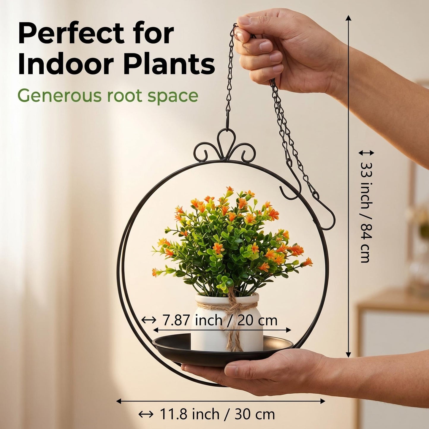 ZYUXUAN Hanging Planters for Indoor Plants, 2 Pack Metal Wall Ceiling Window Plant Hangers Kit with Trays and Chains for Succulents Pothos Herbs Balcony Patio Living Room