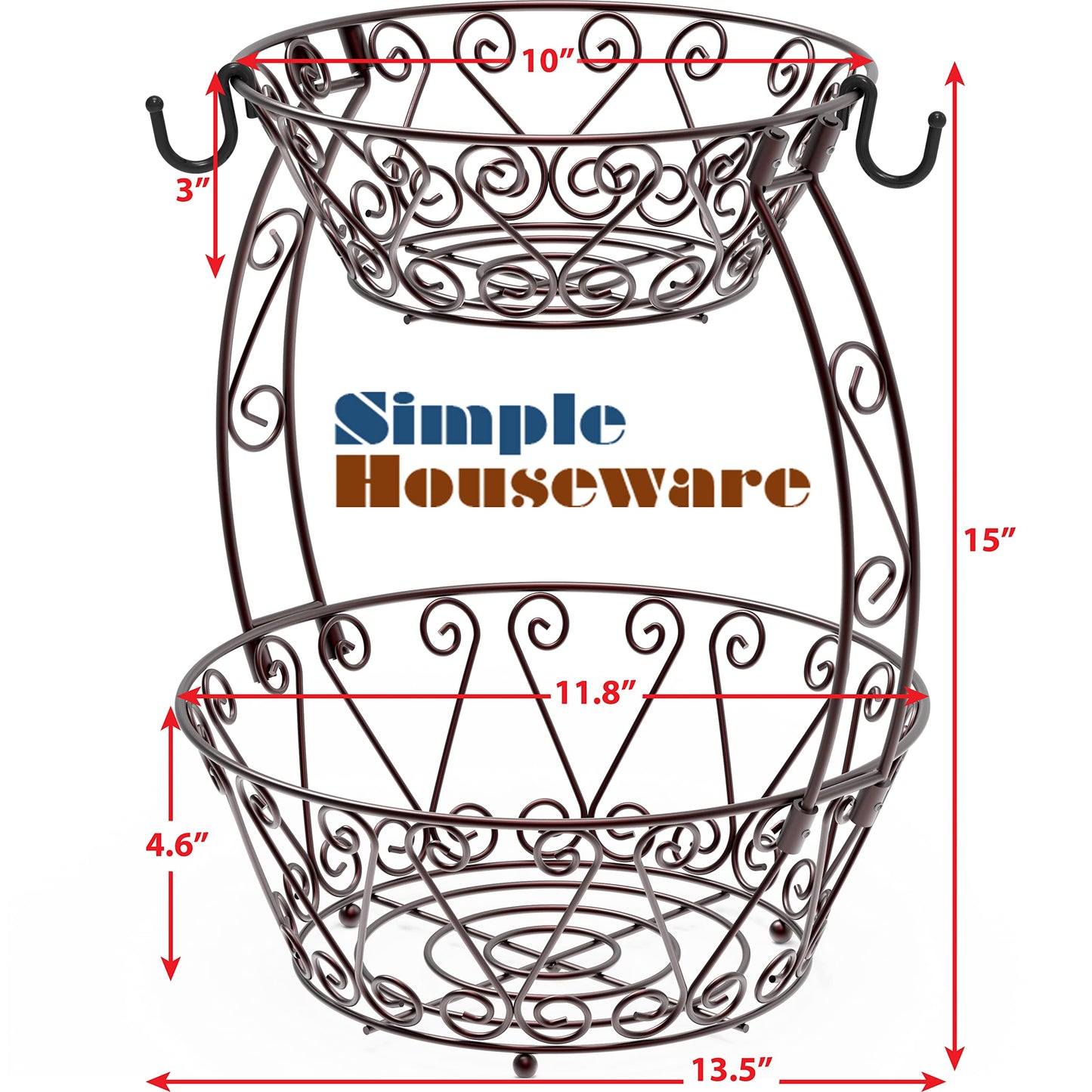 Simple Houseware 2-Tier Countertop Fruit Basket Bowl Storage, Bronze
