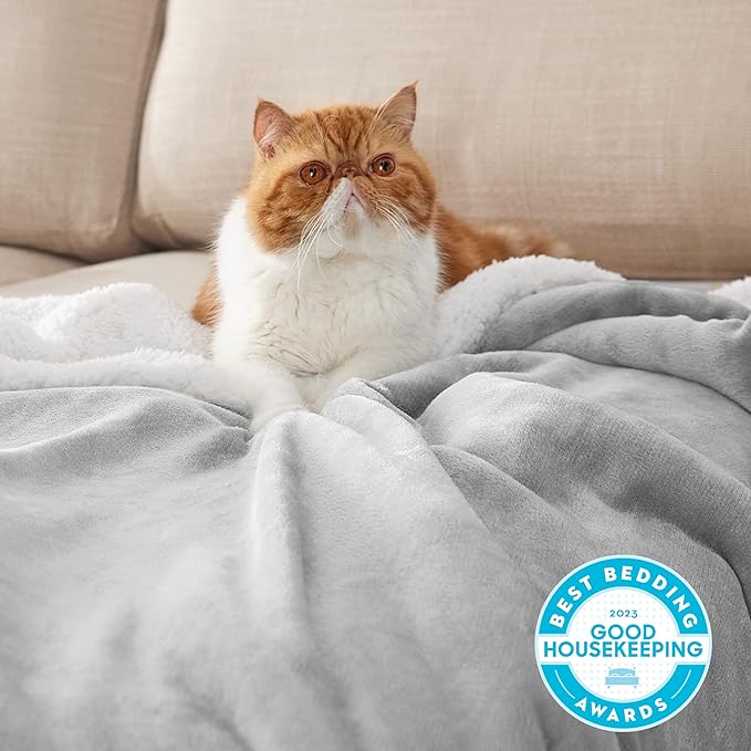 Bedsure Sherpa Fleece Throw Blanket Twin Size for Couch - Thick and Warm, Soft Fuzzy Plush Twin Blanket for Winter, Light Grey, 60x80 Inches
