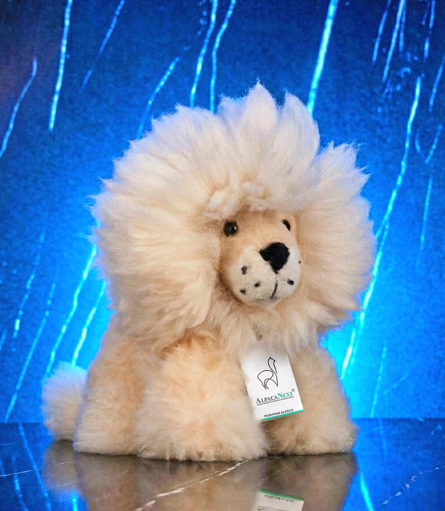AlpacaNext Lion Handmade on Real Alpaca Wool. Alpaca Stuffed Animal. Soft, Cute and Cuddly Alpaka Plush Toy (11 inches, Beige Mane)