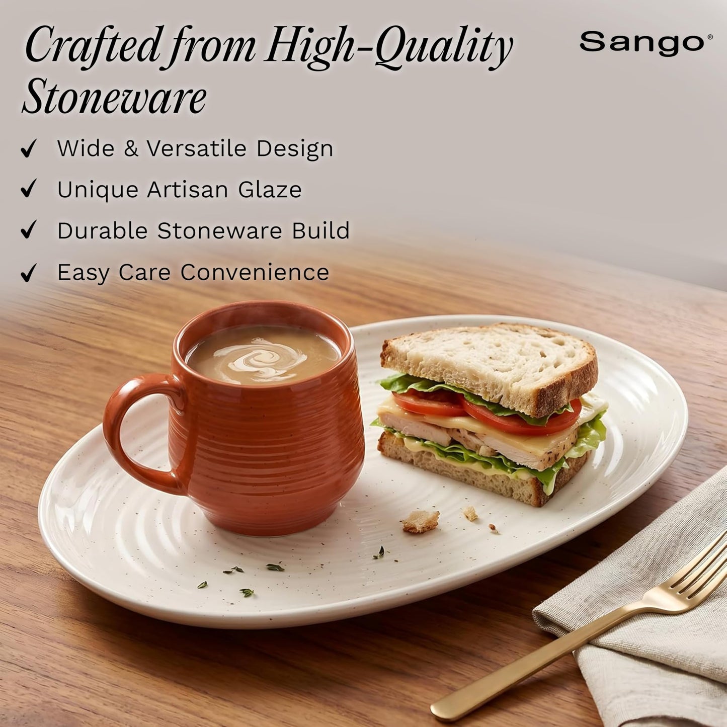 SANGO Siterra 2-Piece Speckled Stoneware Serving Platter Set- Large & Medium Ceramic Platters with Glossy Rustic Glaze for Kitchen, White Serving Dishes for Entertaining, Microwave and Dishwasher Safe
