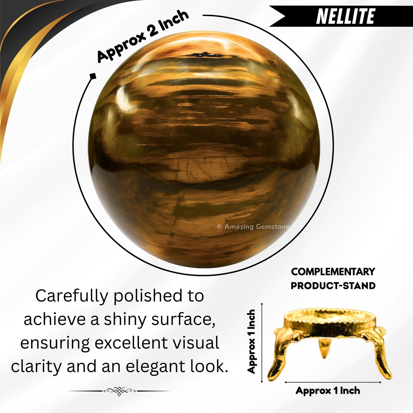 Amazing Gemstone Nellite Crystal Ball with Stand - 2 Inches Crystal Sphere Meditation Balls for Witchcraft and Decorative Balls