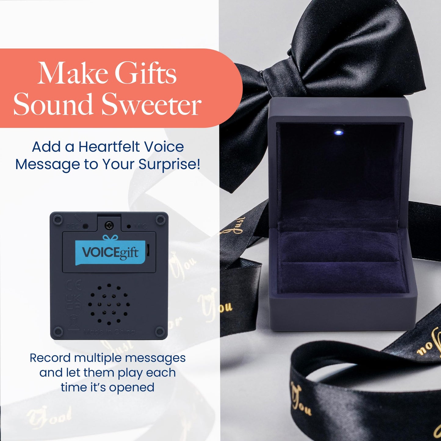 VOICEGIFT Ring Box Recordable Ring Box with LED Light, 60-Second Voice Recorder, Velvet Jewelry Gift Box for Proposal, Engagement, and Keepsake | Midnight Blue