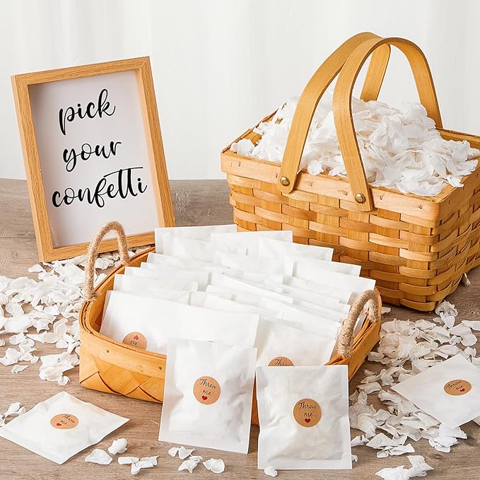 Wavwavw Biodegradable Confetti, Dried Hydrangea Flower Petals with Throw Me Stickers Wedding Confetti Biodegradable Flower Petals for Wedding Ideas Valentines Day Decor (White,55 Pcs)