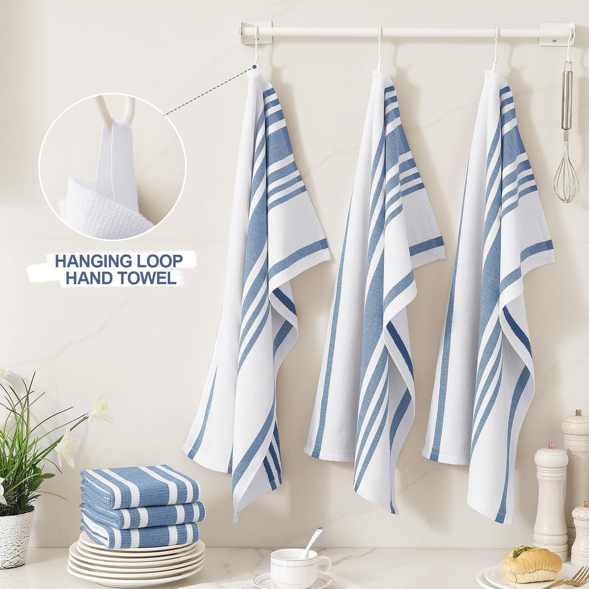 Premium Cotton Stripe Kitchen Towels 3 Pack (3 Count)