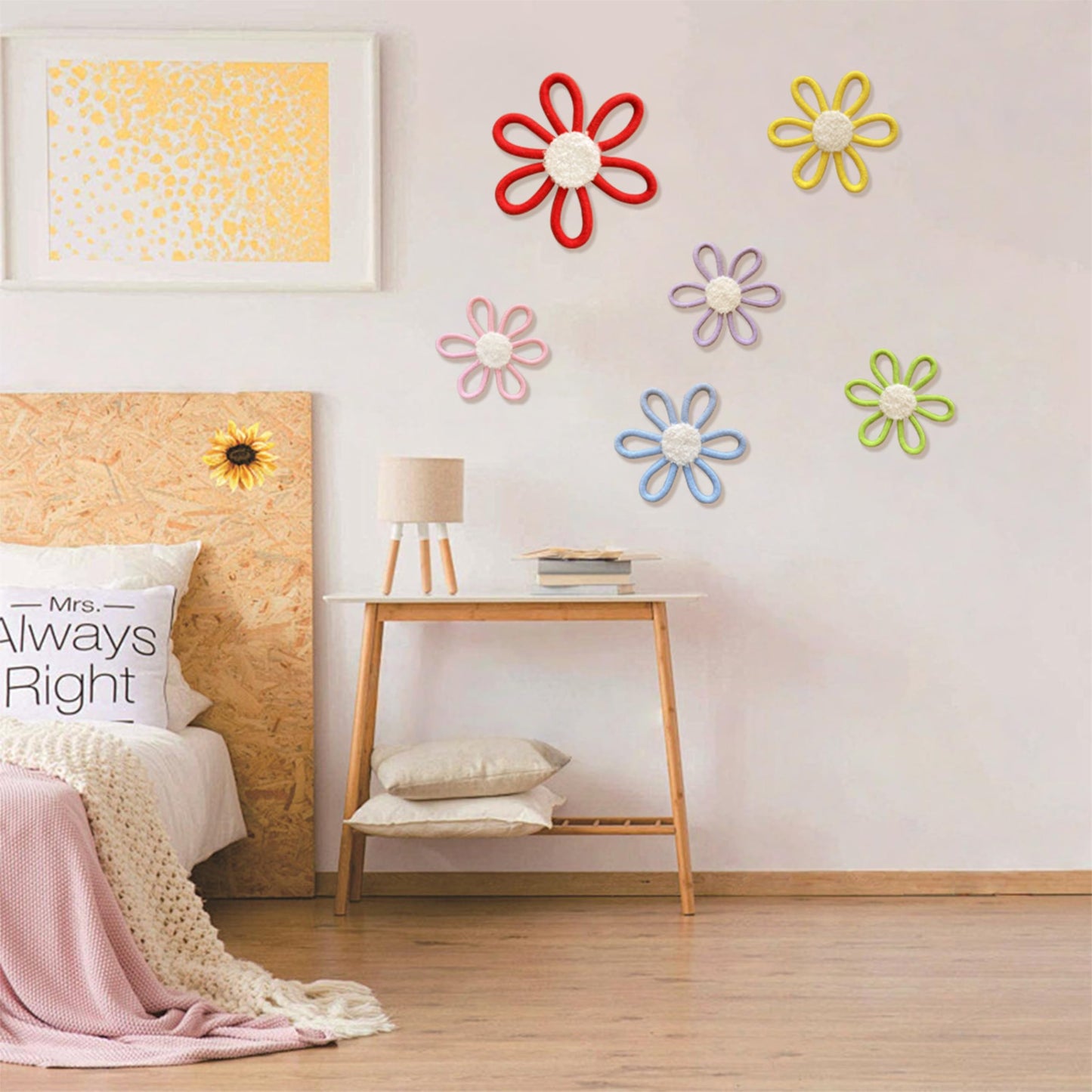 6 PCS Boho Nursery Decor Daisy Flower Woven Macrame Wall Hanging 3 Size for Home Nursery Bedroom Farmhouse Bathroom Decorations Housewarming Gifts