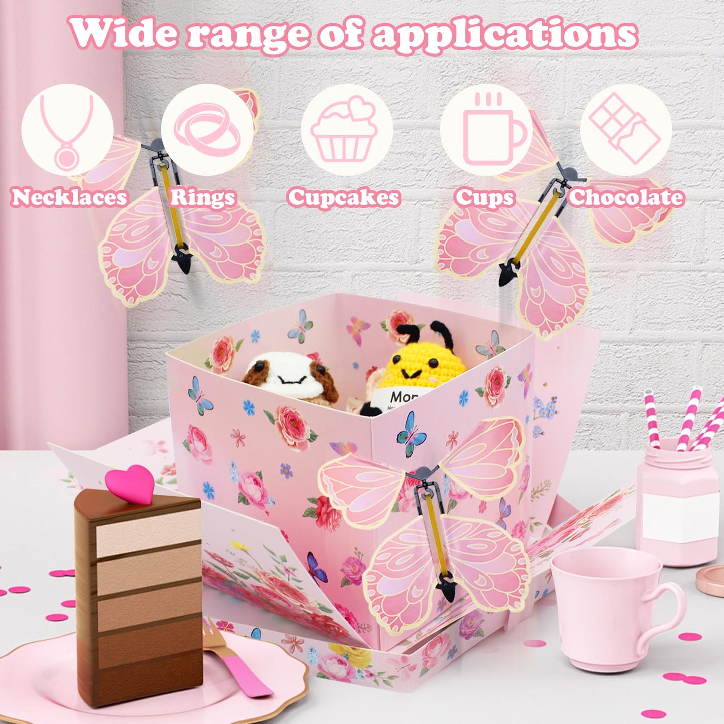 Timisea Flying Butterfly Surprise Explosion Gift Box,Butterfly Explosion Gift Box,Surprise Box,Contains Four Flying Butterflies,Suitable for Mother's Day, Birthday