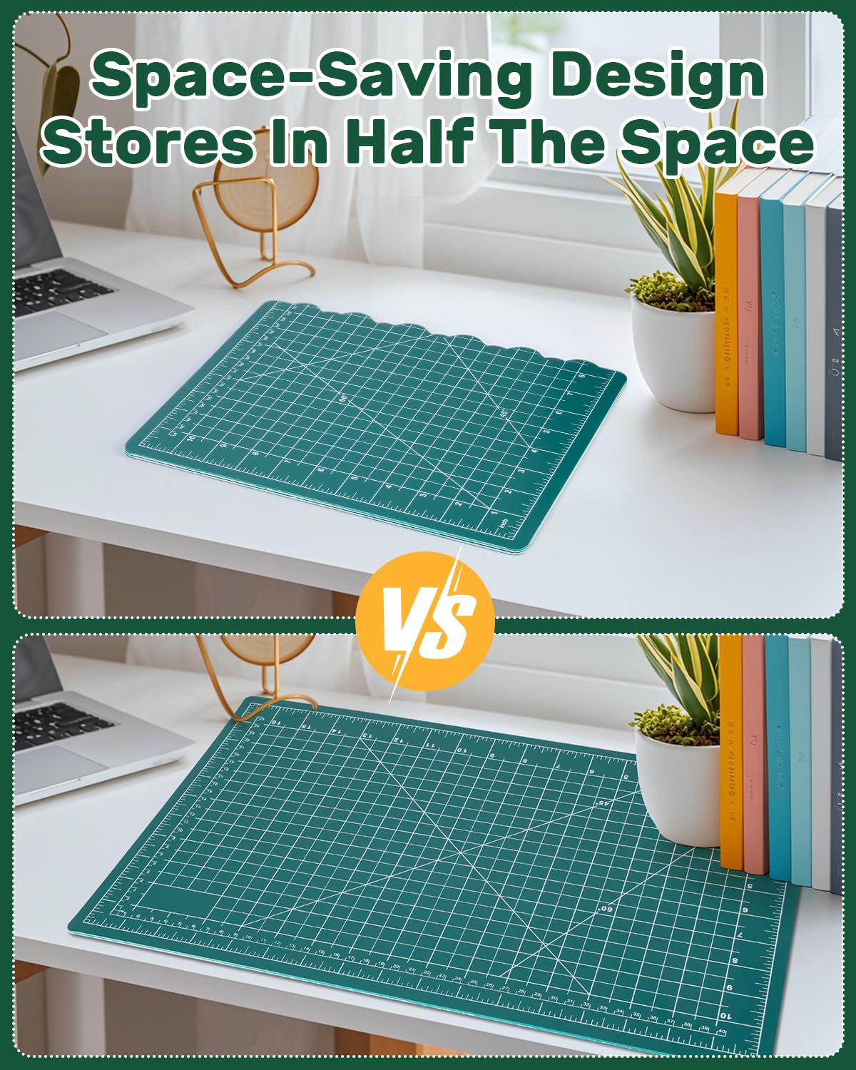 Tujurich Foldable Self-Healing Cutting Mat, 17” x 11”, Double-Sided Rotary Cutting Mat for Sewing, Quilting, Scrapbooking, Fabric Craft & Hobby Use, Craft Cutting Board(A3), Green