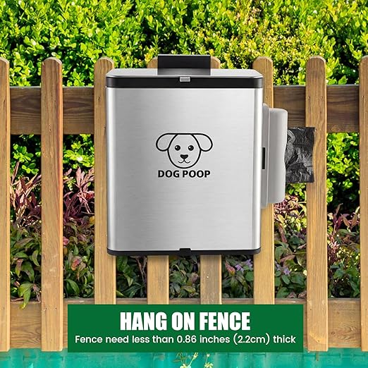 Ferrochef Dog Poop Trash Can Outside, 2.1 Gallon Dog Waste Container with Trash Bag Dispenser, Outdoor Pet Poop Bucket with Lid, Black Hanging Waste Container with Bags for Fence, Garbage, CounterTop