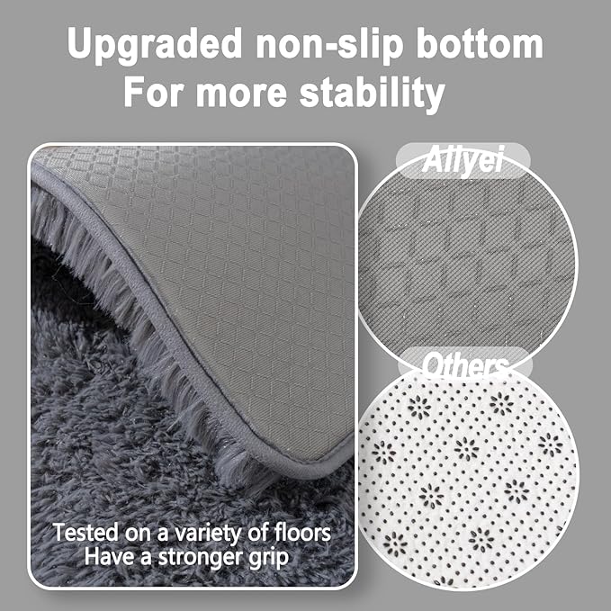Ultra Soft Runner Rugs for Bedroom Hallways with Upgraded Non-Slip Rubber Backing & Thick Memory Sponge, 2x3 Feet Fluffy Shag Throw Area Rug for Bedside Dorm Dark Grey