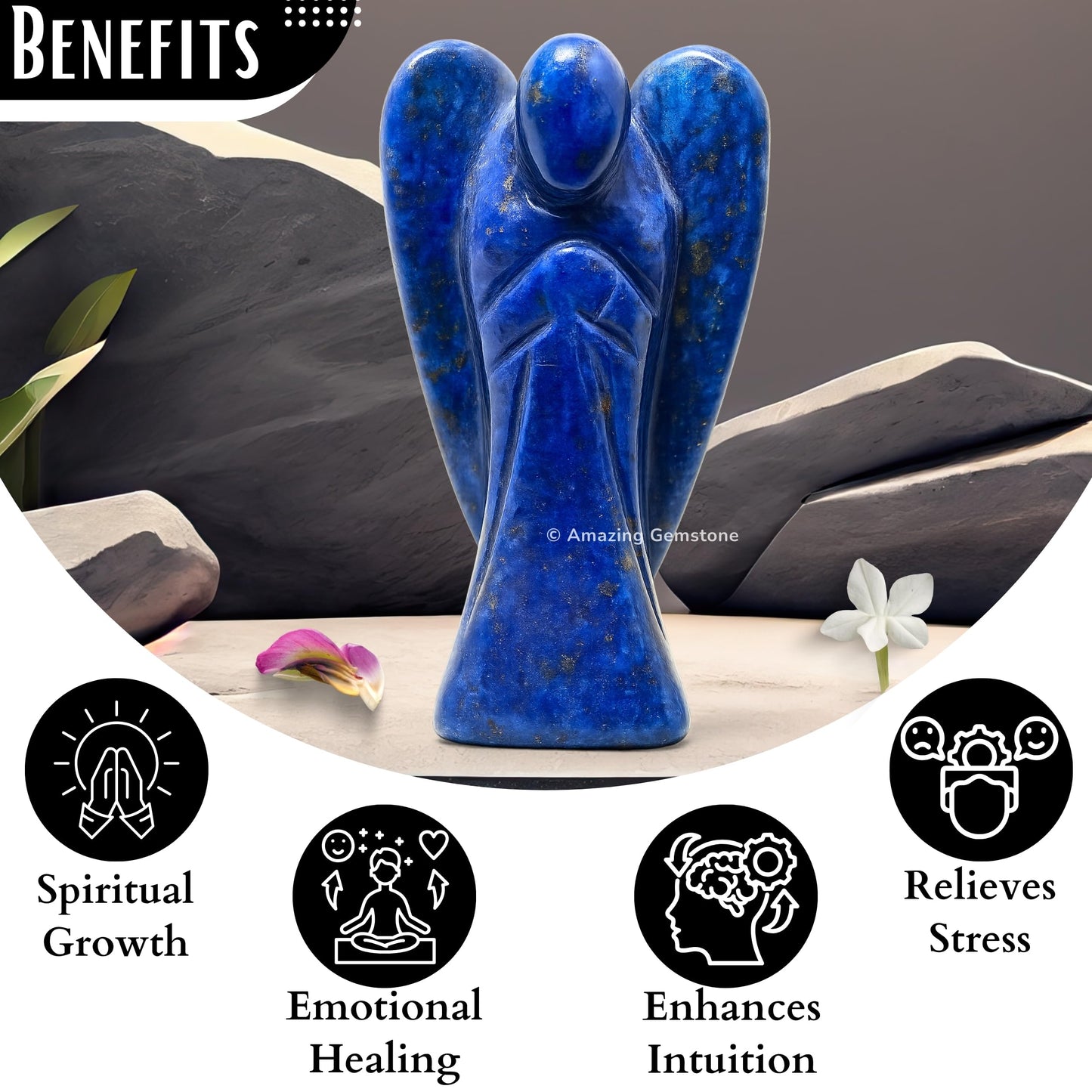 Amazing Gemstone Lapis Lazuli Angel - Lapis Lazuli Crystal Angel and Pocket Guardian Angel Crystal Figurines (3 inches)