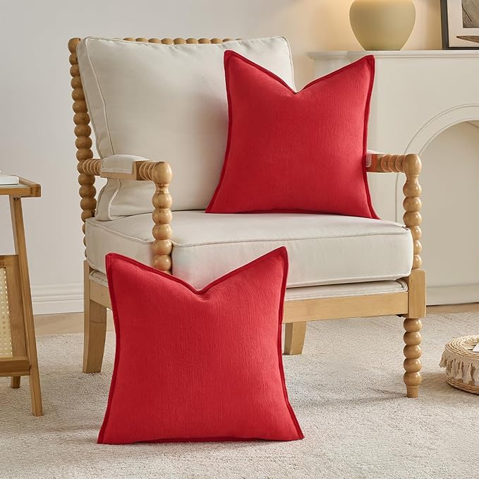 FUTEI Christmas Red Chenille Throw Pillow Covers 26x26 Inch Set of 2,Edges Double-Stitched Euro Pillow Shams,Modern Home Decor for Couch Living Room