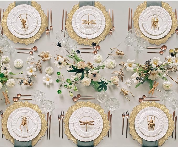 MAONAME 13" Gold Charger Plates Set of 8, Round Reef Chargers for Dinner Plates, Plastic Plate Chargers for Table Setting, Wedding Decor